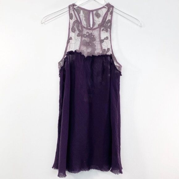 FREE PEOPLE Purple Lace Sequin Racerback Tank S - Picture 2 of 8
